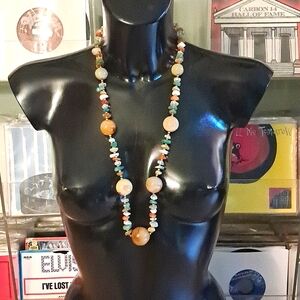 Beautiful Long 26" Heavy Natural Stone Agate Healing Crystal Necklace